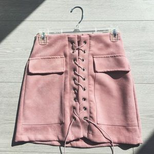 Pink lace up skirt